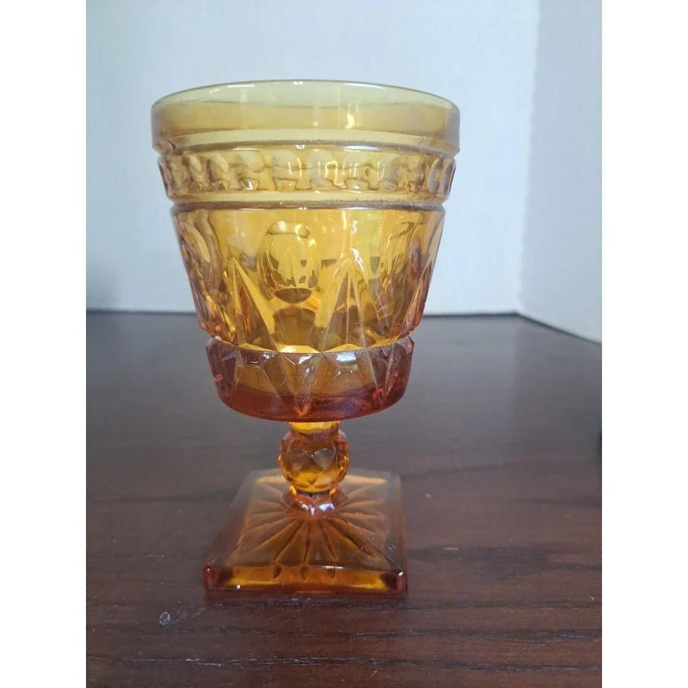 Vintage Indiana Glass Colony Park Lane Amber Water Goblet